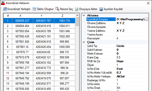 koordinat aktarım